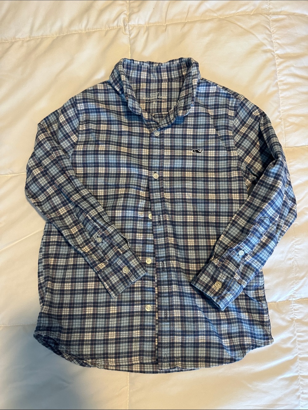 Vineyard Vines Plaid Cotton Button-Down Shirt in Navy and Light Blue